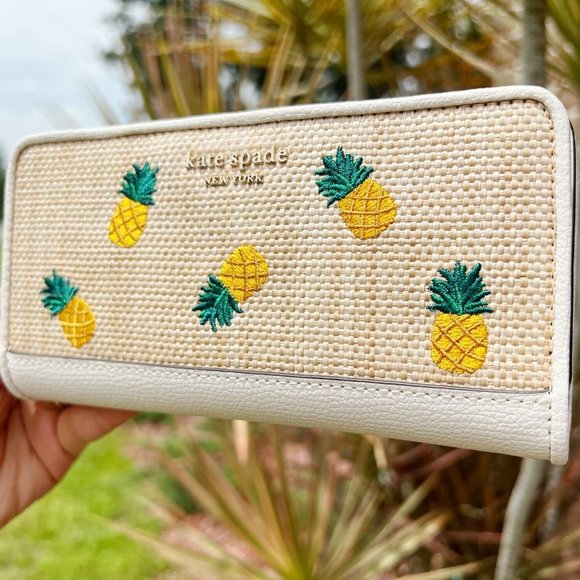 Kate Spade Darcy Pineapple Embroidered Large Slim Bifold Wallet - Picture 5 of 6